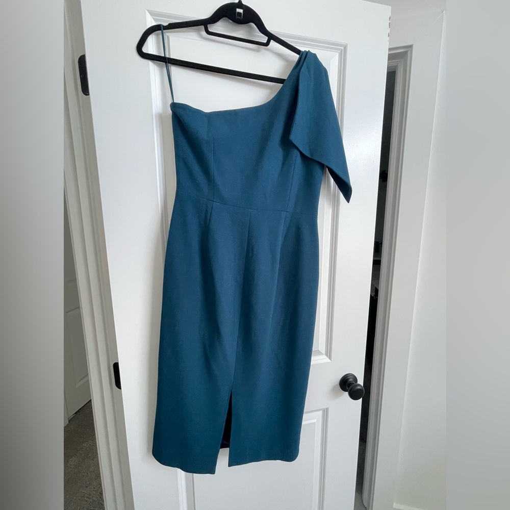 Dress the Population Blue Asymmetrical One-Shoulder Sheath Dress